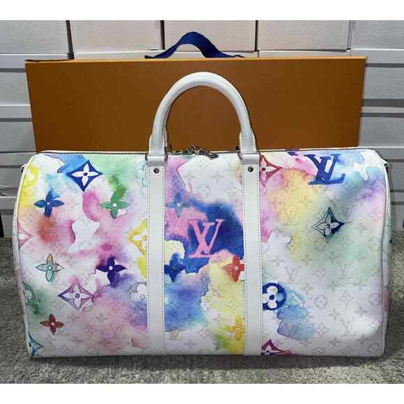 Louis Vuitton Keepall Bandouliere 50 Watercolor Multicolor Weekend Travel Bag - Picture 2 of 12